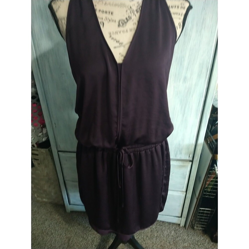 Rebecca Taylor Sleeveless V-neck Knee Dress 6 Plum Drawstring Classic Sleek